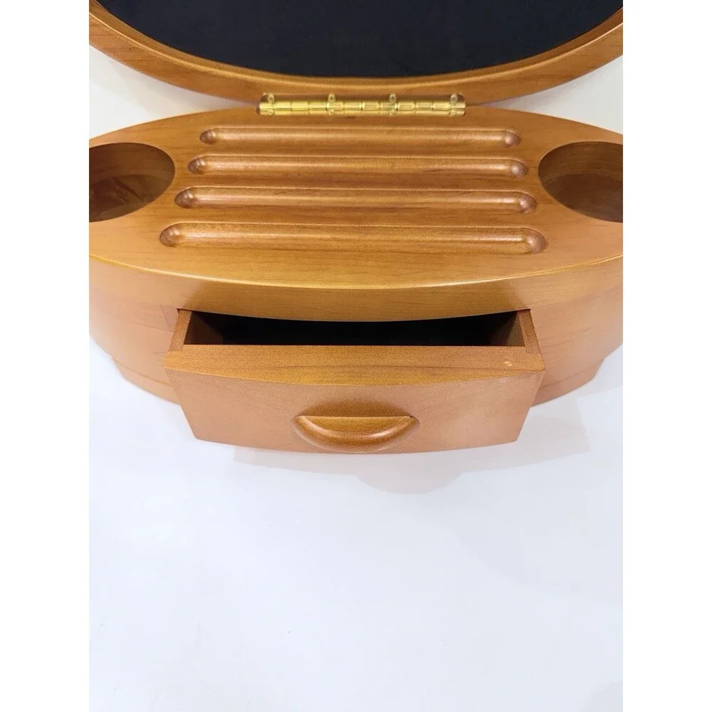 Levenger Ellipse, 4 Pen + 2 Ink Holder Oval Wooden Case, Vintage for Desk
